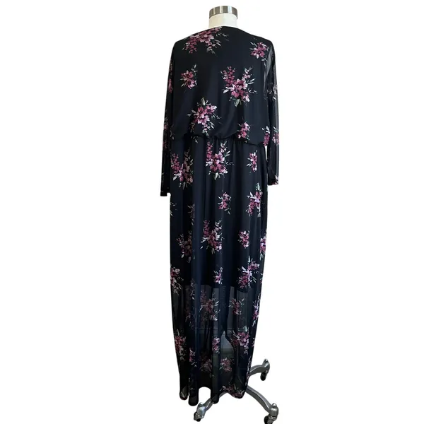 Connected Apparel Dark Romantic Floral Mesh Overlay Maxi‎ Dress Size 22W - Image 3