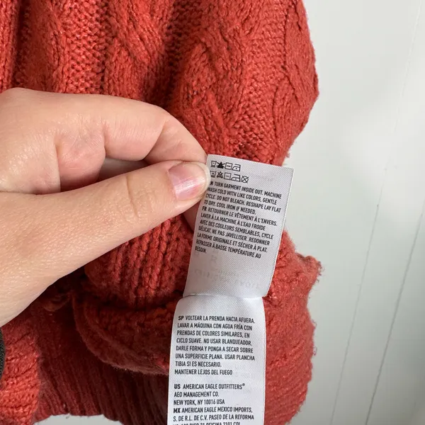 American Eagle Burnt Orange Cable Knit Shawl Collar Lightweight Sweater Top XS - Image 5