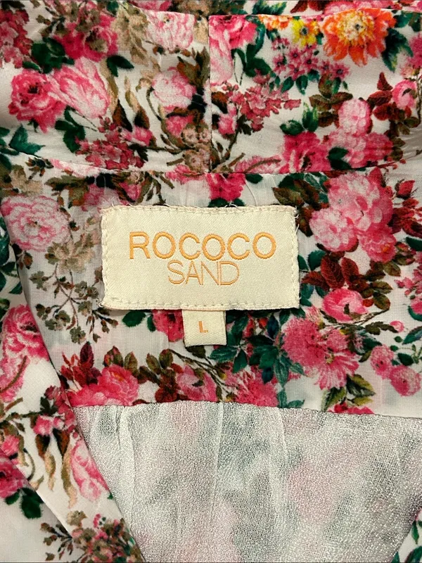 Rococo Sand Vie Floral Ruffle Mini Dress New Size Large Beaded Tie Resortwear - Image 14