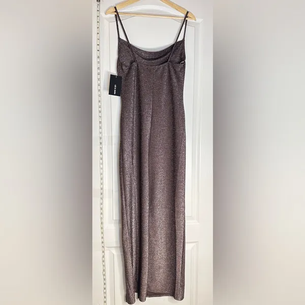 Liz & Sara Elegant Brown Shimmer Maxi Dress, Large - Image 4