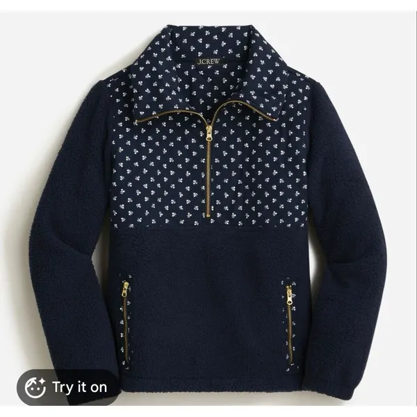 J.Crew Sherpa printed quarter zip fleece sweater small - Image 9