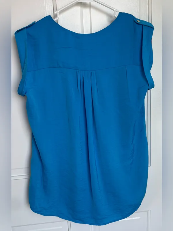 Milano Blue Sleeveless Blouse Button Shoulder‎ Detail Size M Size M - Image 2