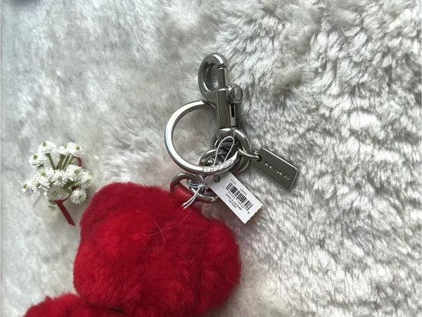 Rare Coach Red Shearline Bear Keychain with Silver Metal Hardware - Image 6