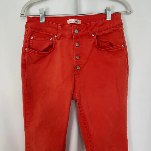 Anine Bing Denim Jeans Button Fly High Rise Orange‎ Peach Women's Size 28 - Image 3