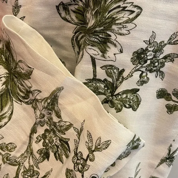 Saks Fifth Avenue Sport Linen Floral‎ Toile Pants Green Cream Size 2 Luxury - Image 3