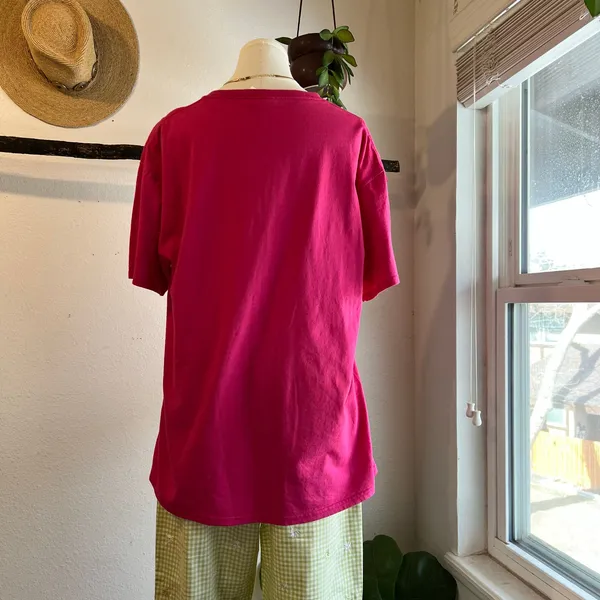 Jerzees Vintage 90s Pink Dog Garden Graphic Cotton Short Sleeve Tee Size Large - Image 4