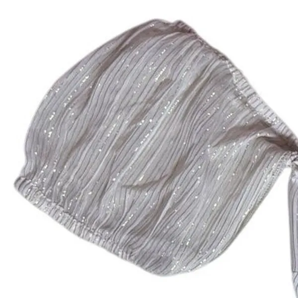 ASOS Puff Sleeve Metallic Striped Crop Top Stretch Bra Top Size 2 Cream Gold - Image 3