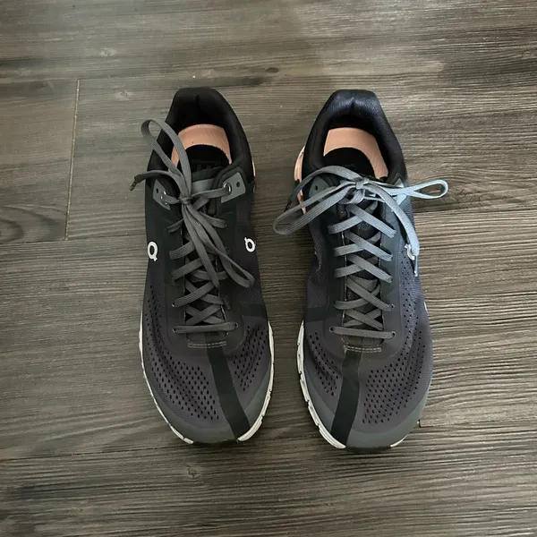 On Running Black Gray and Pink Accent Sneakers - Image 2