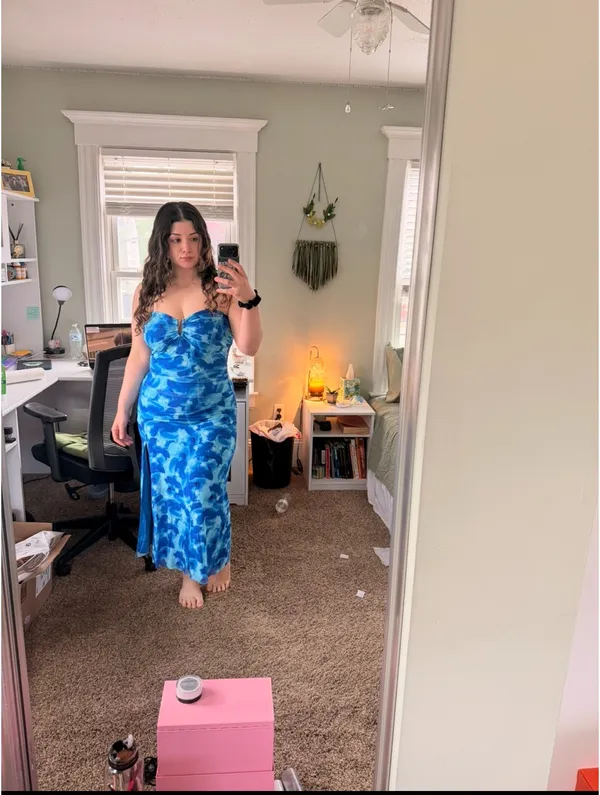 Lulus Chania Blue Abstract Strapless Midi Dess - Image 3