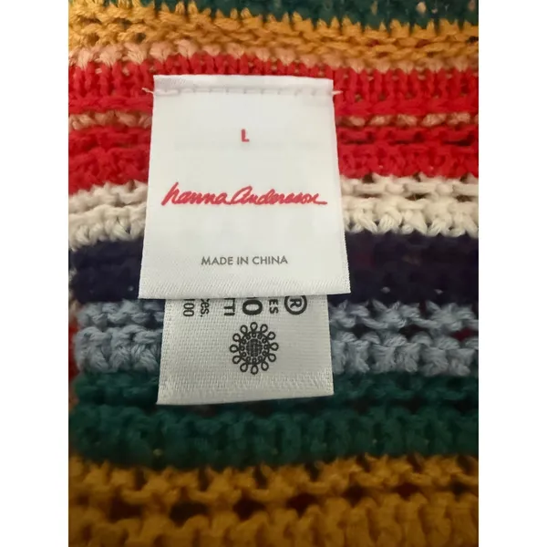 Hanna Andersson Multi boho Striped Crochet Knit Cotton Cardigan whimsi Sweater L - Image 5