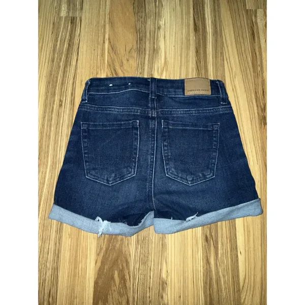 American Eagle Women's Jean‎ Shorts 000 High Rise Button AE Stretch Dark Midi - Image 5