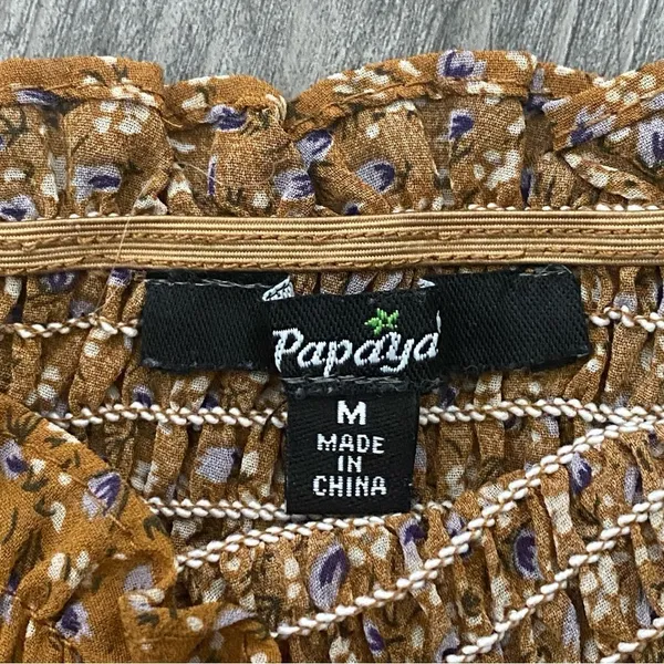 Papaya Floral Top Cross Back Ruffle Square Neck Smocked Medium - Image 7