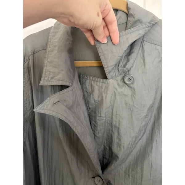 Vtg 90s Grey Nylon Duster Coat Women’s Oversized M Dolman Sleeve Pockets - Image 5
