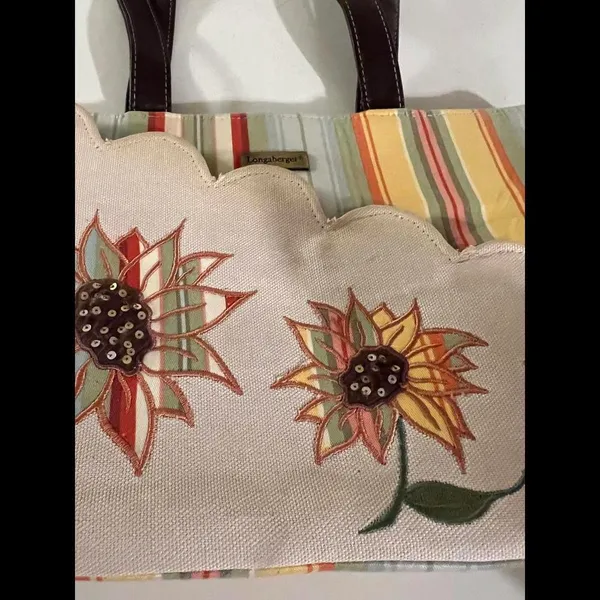 Longaberger Floral Handbag with Stripes - Image 3