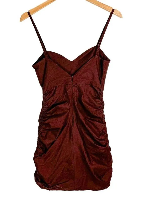 NWT Zara Brown Ruched Ruffle Mini Dress Sz XS - Image 4