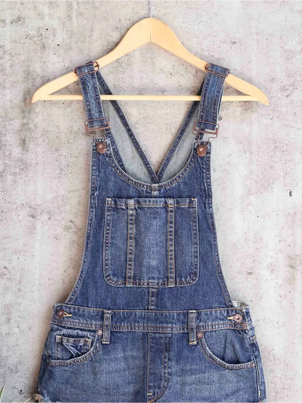 We The Free Free People Denim Shortalls Frayed Hem 100% Cotton Size 29 - Image 12