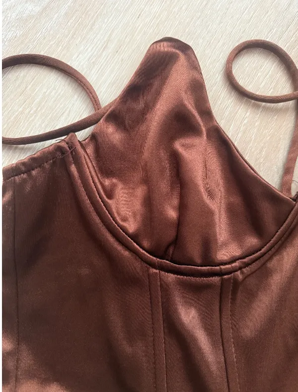 SHEIN Chocolate Brown Satin Bustier Corset Crop Top Size S - Image 4