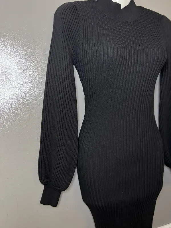Windsor Dress Womens Medium Black Ribbed Knit Mock Neck Bodycon Sweater Mini - Image 4