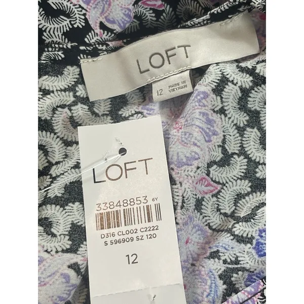 LOFT Floral Long Sleeve Ruched Bust Midi Sz 12 Lightweight Cottagecore Dress NWT - Image 6