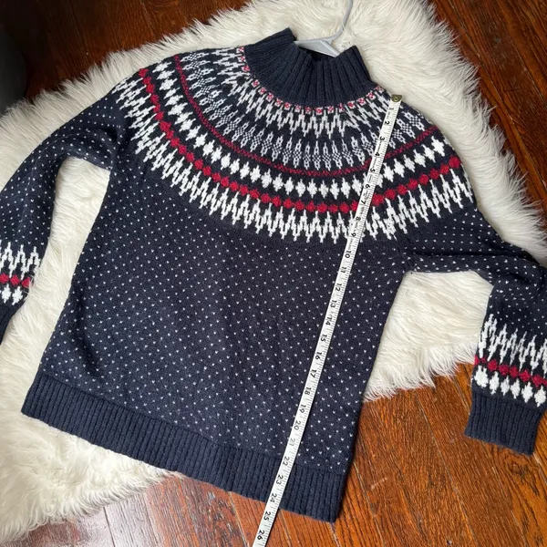 Eddie Bauer Fair Isle Sweater Navy Mock Neck Size M Cozy Knit - Image 7