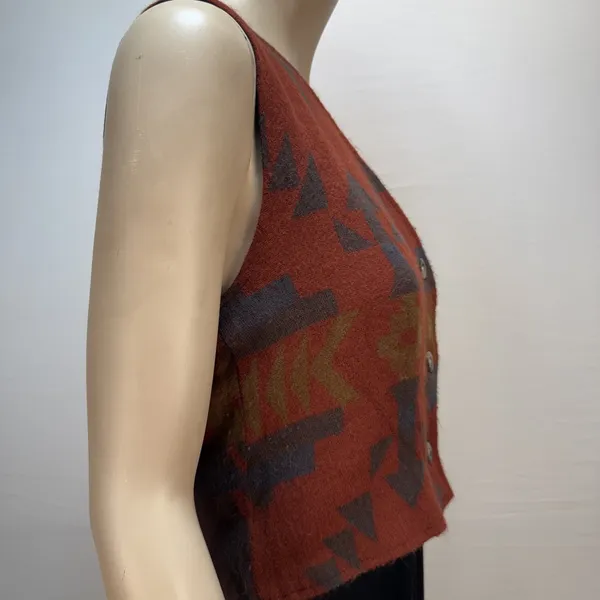 Roper Vintage Red Southwest Felt Button Vest Size S‎ Western Boho V-Neck Lined - Image 5