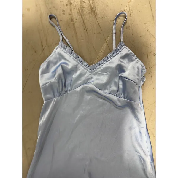 Sapna Light Blue Satin Ruffle V-Neck Midi Slip Dress XS RN 115595 - Image 2