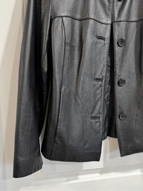 Outbrook Vintage Black Genuine Leather Jacket Small Nappa Moto Tailored Coat - Image 5