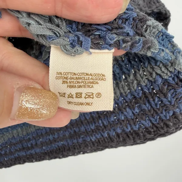 Free People Striped Knit Pullover Sweater Long Sleeve Blue Grey M Slouchy Boho‎ - Image 5