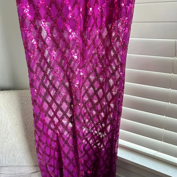 Maniju Fuchsia Pink Sequin Draped Cowl Neck Maxi Dress Size M - Image 6
