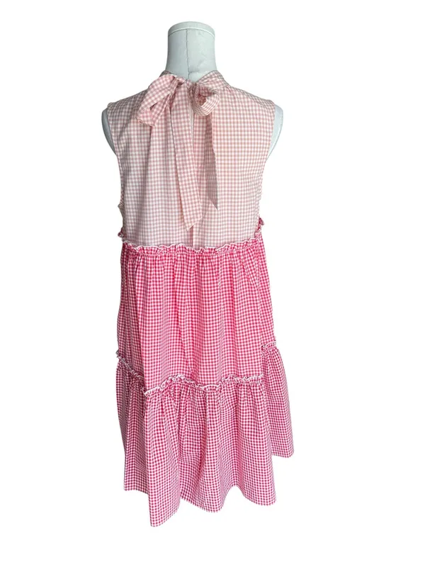 English Factory -Pink Gingham Tiered Babydoll Dress Size M - Image 5