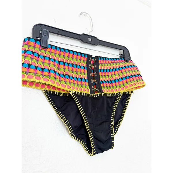 Beach Bunny Kira High Waist Bikini Bottom Multicolor Crochet Festival Boho Large - Image 6
