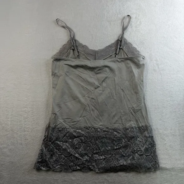 White House | Black Market Y2K Style Lace Trim Tank Top Size M Gray Elena Gilbert Preppy 90s Womens Stretch - Image 10