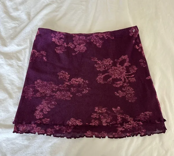NEW FP Poppy Floral Mesh Knit Mini Skirt Layered Plum - Image 4