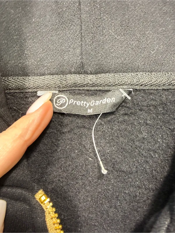 Pretty Garden Black Zip Hoodie with Gold Full-Zip Closure - Image 5