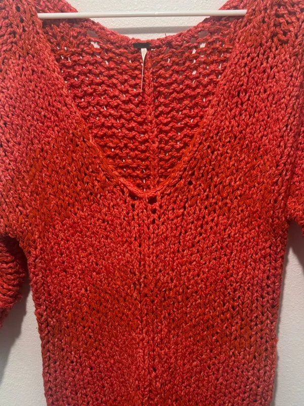 Free People Cozy Open-Stitch V-Neck Sweater in Orange - Image 4