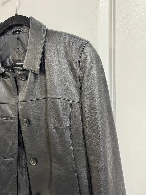 Outbrook Vintage Black Genuine Leather Jacket Small Nappa Moto Tailored Coat - Image 4