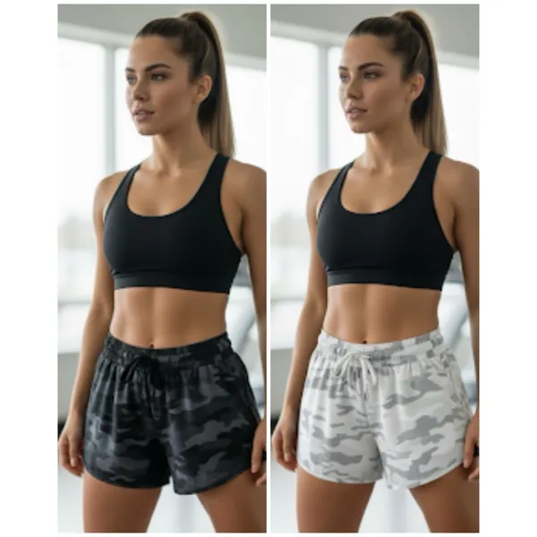 Women’s/Teen Soft Shorts, Set of 2‎ Black Camo/White, Drawstring & Pockets EUC - Image 2