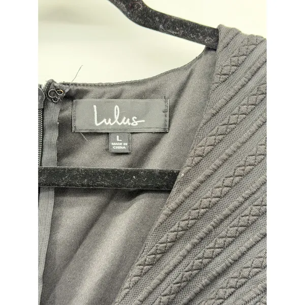 Lulus Black Sleeveless V-Neck Textured Fit and Flare Mini Dress Large LBD - Image 3