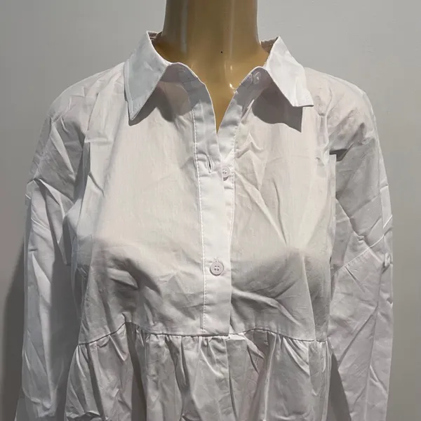 New Mazik Mini Shirtdress Sz M White Long Sleeves Cotton Dress - Image 5