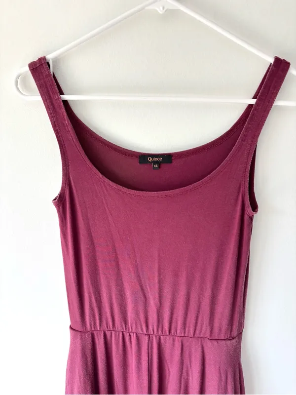 Quince Tencel Jersey Fit & Flare Dress Wine Burgundy Sleeveless Midi Scoop Neck - Image 2