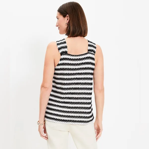LOFT‎ Black and White Striped Crochet V-Neck Top Size Small - Image 5
