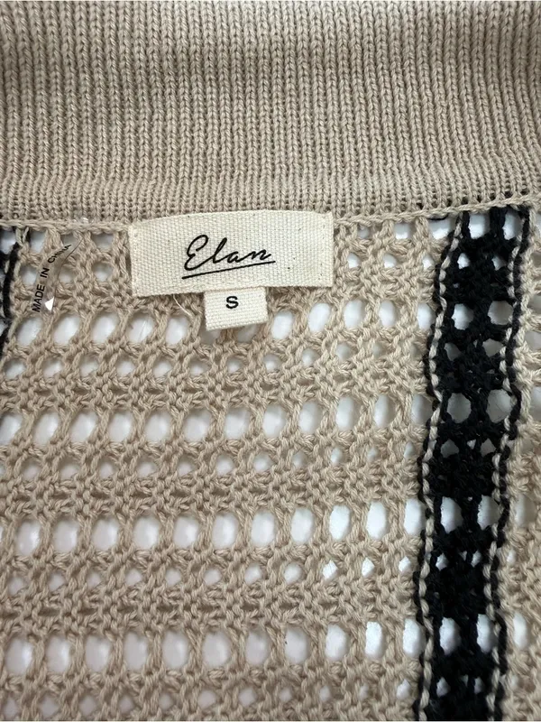 Elan Beige Knit Cardigan with Black Accents - Image 5