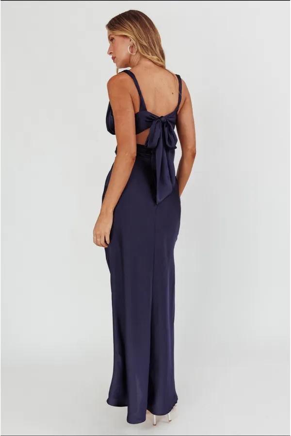 Selfie Leslie Harper Cut-Out Bow Back Maxi Dress Navy - Image 2