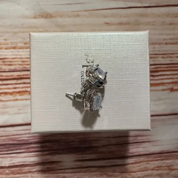 Piercing Pagoda Silver Moonstone CZ Halo Stud Earrings - Image 7