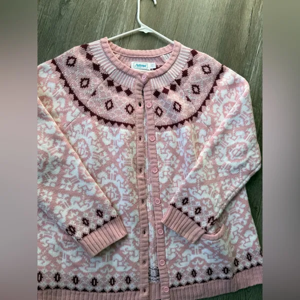 VTG Christmas Sweater Cardigan Hippie Boho Pink Magenta Aztec Pattern Size 2X - Image 10