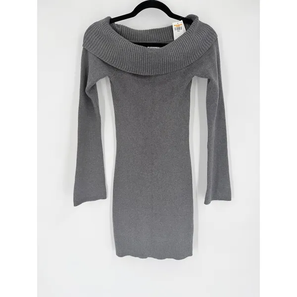 Hollister Sweater Dress Women Small Gray NWT‎ Off Shoulder Ribbed Knit Coquette - Image 5