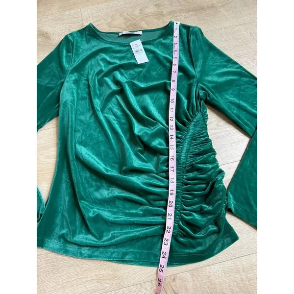 NWT Loft velvet velour green side cinch long sleeve blouse dressy soft size L - Image 6