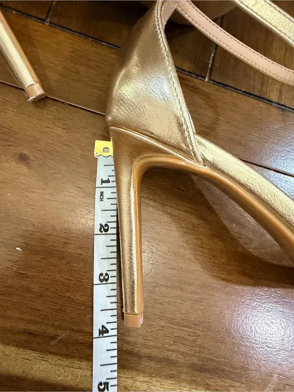 Anne Michelle Gold Metallic Pointed Toe Ankle Strap Stiletto Heels Size 7.5 - Image 7
