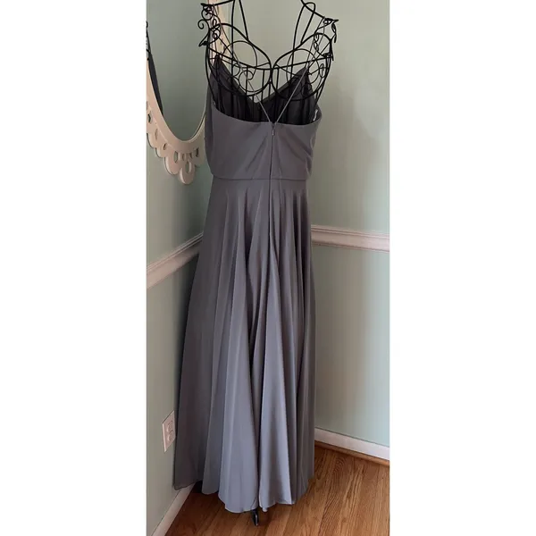Jenny Yoo Collection‎ Womens Gray Flowy Strappy Chiffon Gown Size 2 Prom - Image 4