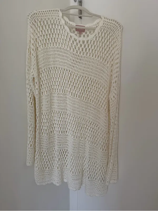 Show Me Your MuMu White Crochet Long-Sleeve Swim Coverup - Image 3